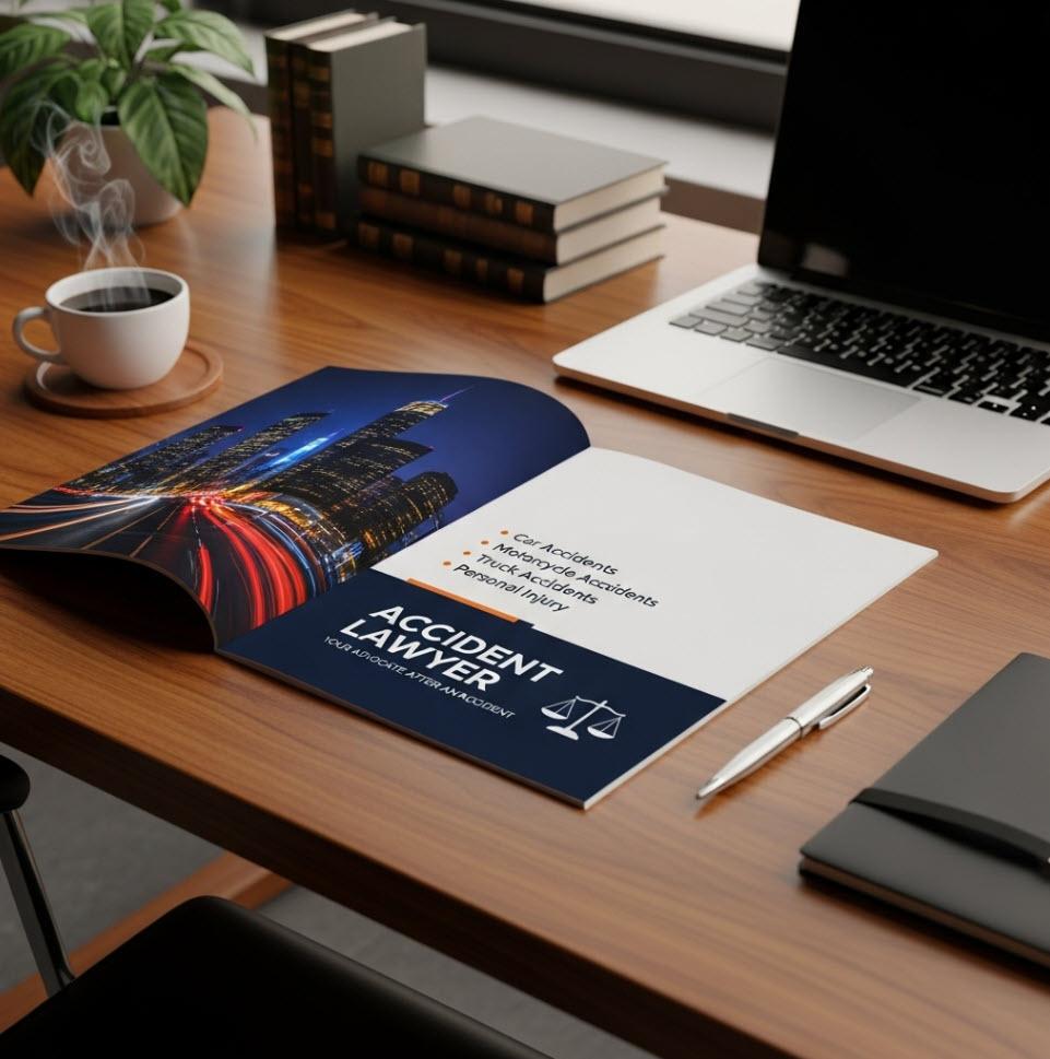 Brochure Design Accident Lawyer on a Modern desk