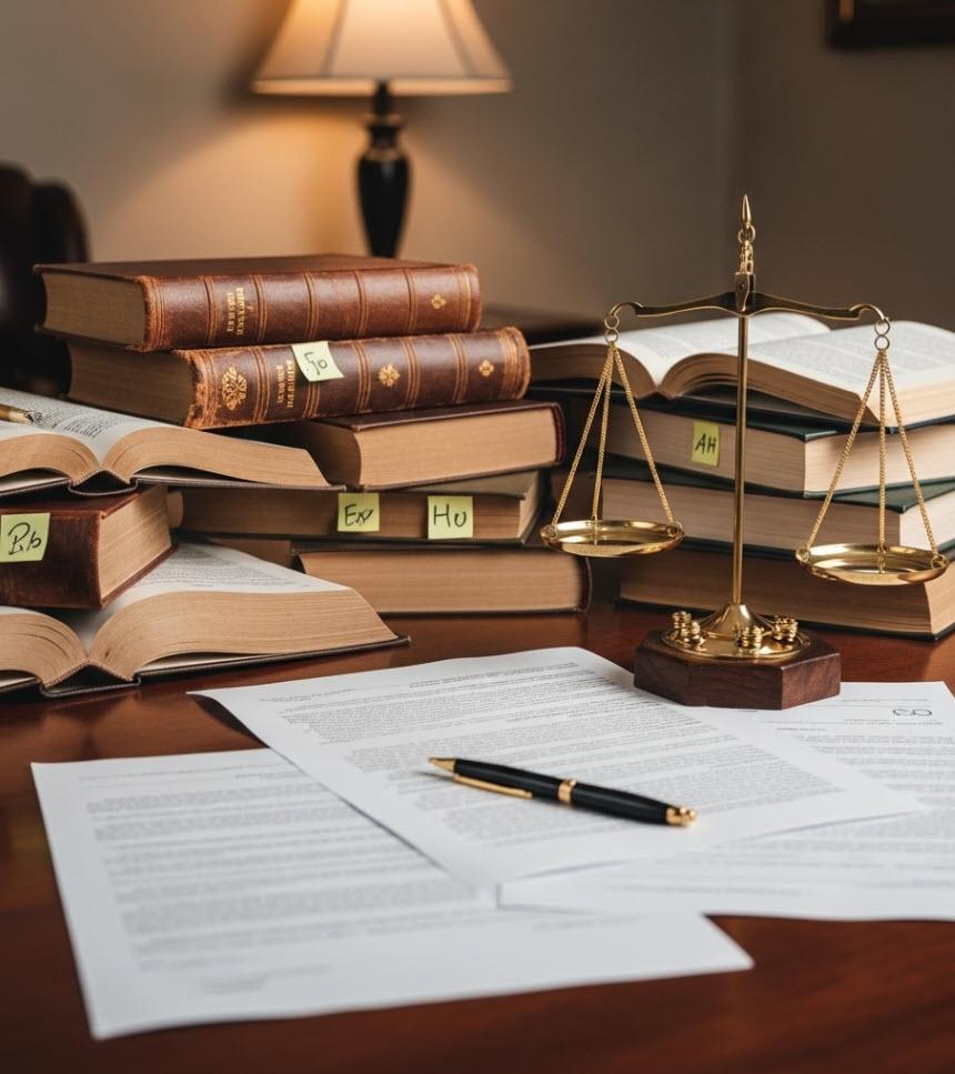 Injury law office Law Books and Justice Scale