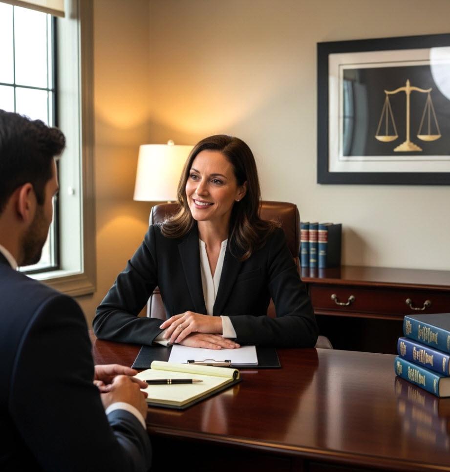 A compassionate family lawyer listens to a client