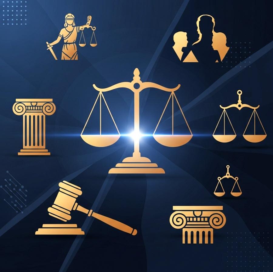 Lawyer Website Visuals: Symbolic Justice Icons.