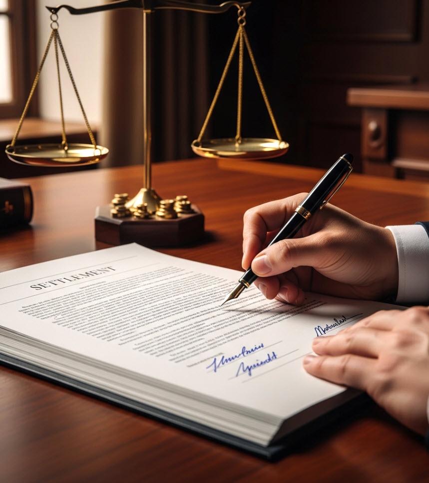 Signing the final line of a major settlement