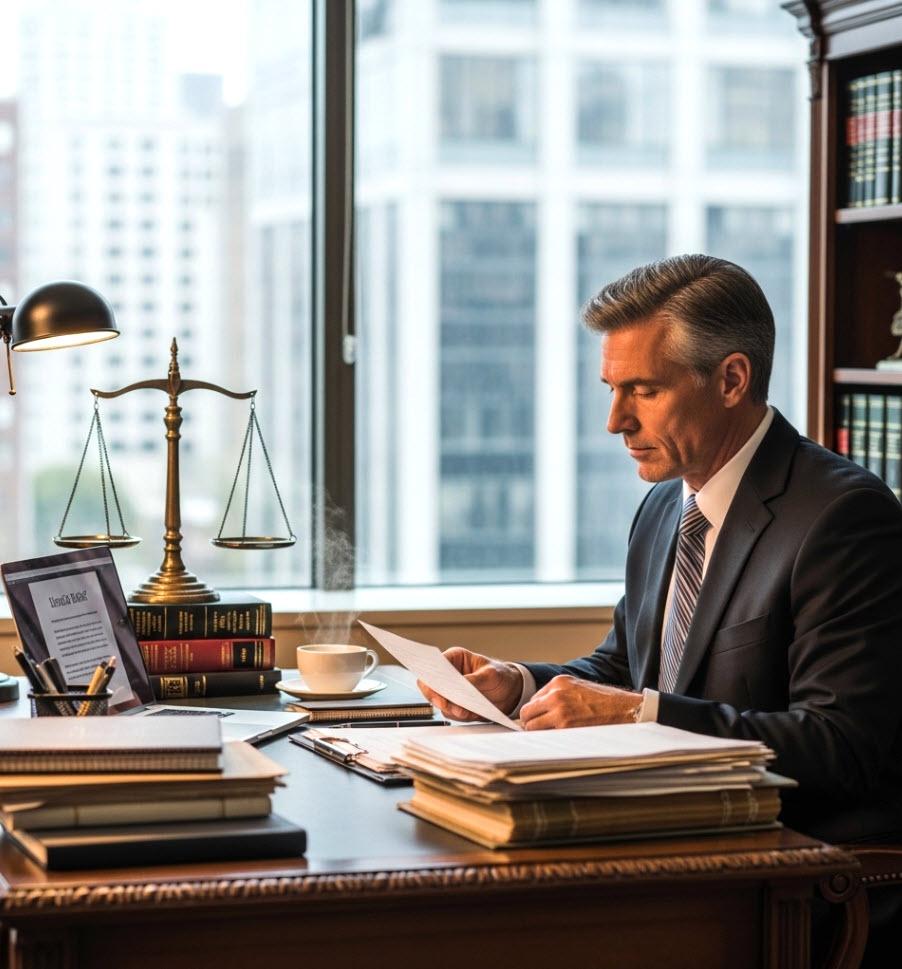 An experienced attorney reviews legal documents