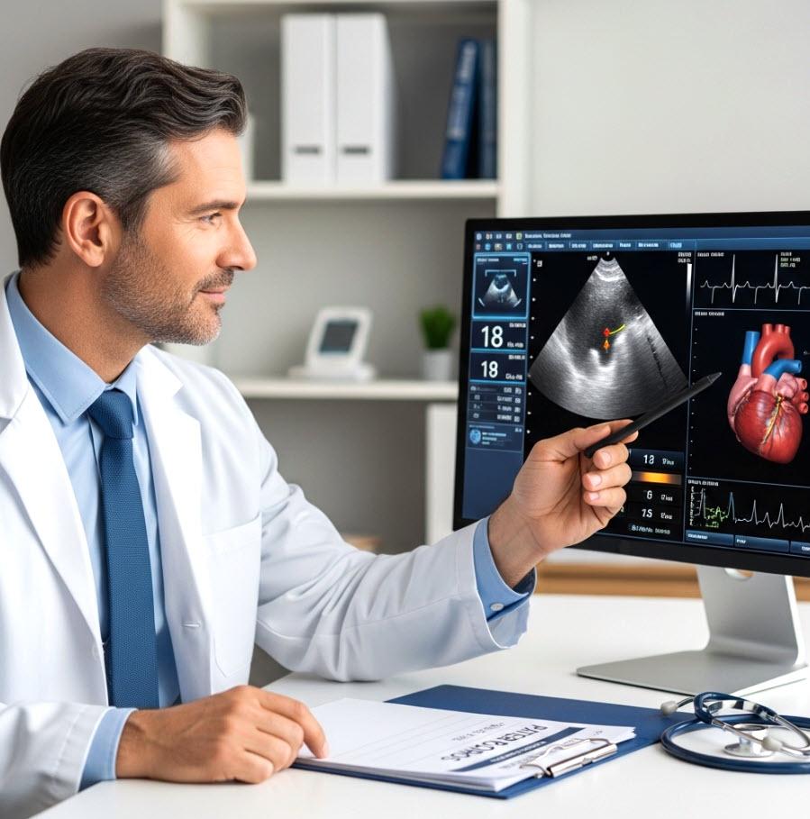 Cardiologist reviewing patient's heart results free image