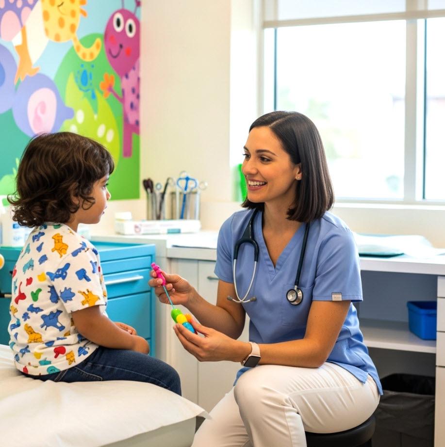 Modern pediatric clinic with child patient