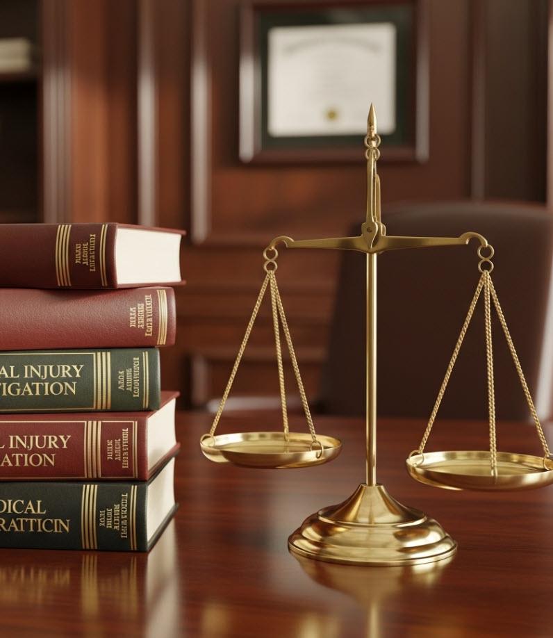 Injury Law Office in Law Books and Justice Scale