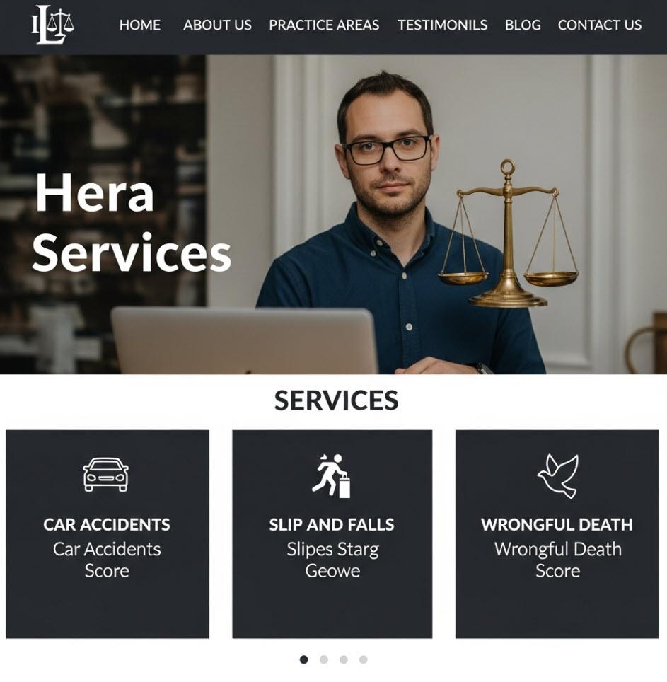 Mockup of personal injury attorney web site homepage