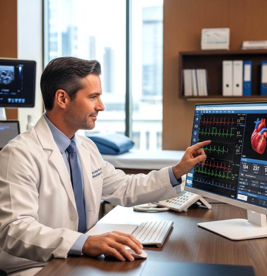 Cardiologist using digital heart monitoring free image