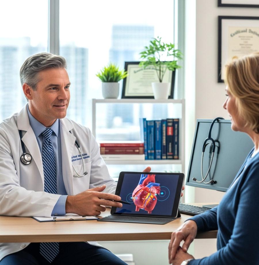 Expert cardiologist consulting with heart patient