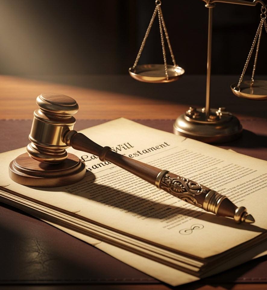 A gavel-shaped letter opener on documents